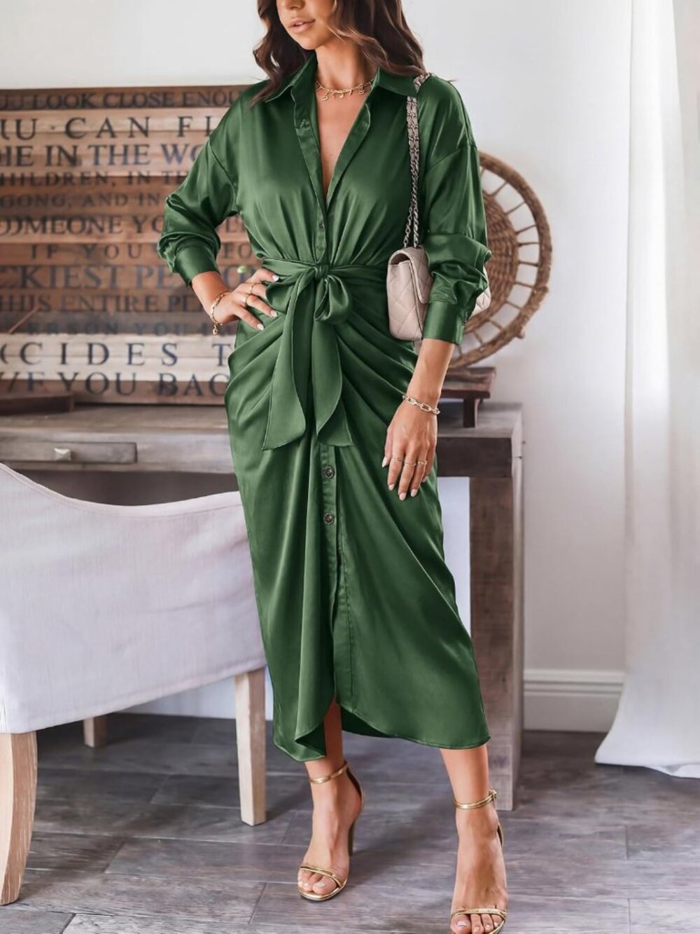 Chic Button-Down Fall Dress for Women | Trendy Casual Style, Perfect for 2026 - Picture 3 of 8